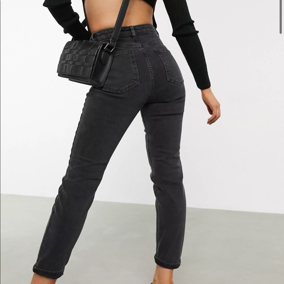 ASOS high rise Farleigh mom jeans in washed black - Picture 2 of 7